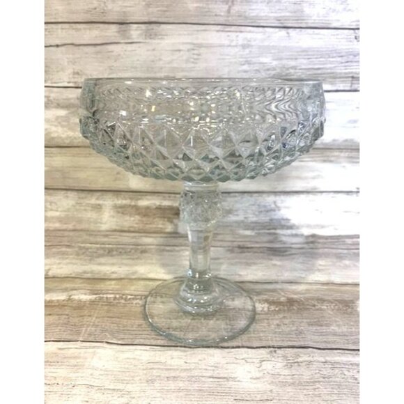 Indiana Glass Diamond Point Compote Pedestal Clear Footed Candy Bowl - Picture 1 of 6